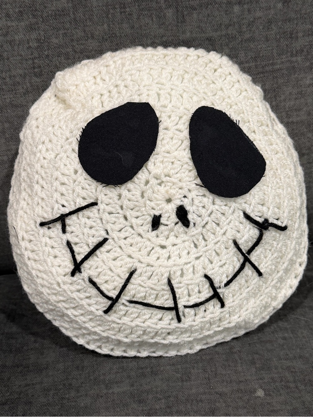 Handmade White Crochet Kids Skull Beanie Hat